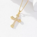 Gold-plated cross necklace for women featuring geometric zircon and vintage design - Gold/Wavy Pavé Zirconia Cross/T1