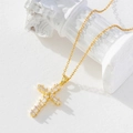 Gold plated cross necklace featuring rectangular zircons on an elegant O-chain - Gold/Rectangular Zirconia Cross/R1