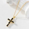 Gold-plated cross necklace featuring black rectangular zircons and vintage beaded edges - Gold/Vintage Black Zirconia Cross/Q1