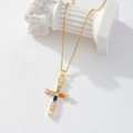 Gold cross necklace with colorful zircons on white mini Roman column model display - Gold/Multicolor Mixed Gem Cross/S1