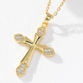 Gold-plated cross pendant necklace featuring geometric zircons and a fine O-chain links - Gold/Hollow Prong Set Zirconia Cross/V1
