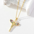 Gold-plated angel pendant necklace with colorful zircon wings and fine gold chain - Gold/Multicolor Zirconia Angel Fairy/Y1