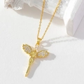 Gold plated angel pendant necklace with sparkling zircon wings and a teardrop stone - Gold/White Zirconia Praying Angel/Z1