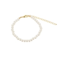 Elegant white faux pearl bracelet with golden lobster clasp and adjustable extension chain - Bracelet / 6mm Bead Diameter