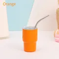Insulated orange 3oz stainless steel mini tumbler with straw and transparent lid - Orange