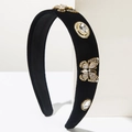 Padded black velvet headband with gold butterfly and crystal embellishments - Clear White Rhinestone Butterfly (FG632) / White