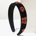 Velvet baroque headband featuring red crystal butterflies and oval gemstone accents - Vintage Red Rhinestone Butterfly (FG632) / Red
