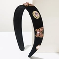 Baroque black velvet wide headband with pink rhinestone butterflies and gems - Elegant Pink Rhinestone Butterfly (FG632) / Pink