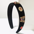 Baroque velvet headband with colorful crystal butterflies and large sparkling gemstones - Detailed Multicolor Rhinestone Butterfly (FG632) / Colorful