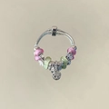 Silbernes Schlangenarmband mit Lebensbaum-Anhänger, rosa und grünen Glasperlen - Waldbaumschatten (A1272)