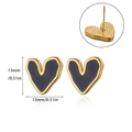 Detail view of 13mm heart stud earrings showing black enamel finish and dimensions - 13mm x 13mm