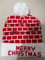 Red Christmas LED beanie with Merry Christmas text and white pompom detail - Plaid Pattern with Lights