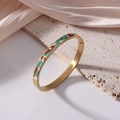 6mm titanium steel enamel bangle with 18K gold plating on a travertine display - Abstract Butterfly Painting (J49)