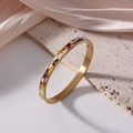 6mm titanium steel enamel bangle with 18K gold plating and abstract geometric pattern - Geometric Patchwork Enamel (J50)