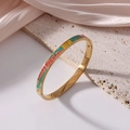 6mm gold-plated titanium steel bracelet with pink green and yellow enamel inlay - Alternating Geometric Enamel (J05)