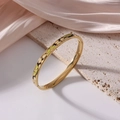 6mm gold titanium steel bangle with green and cream floral enamel inlay pattern - Tri-Color Floral Art (J06)