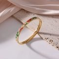 6mm gold-plated titanium steel bangle with colorful tulip enamel floral patterns - Colorful Tulips Style (J07)