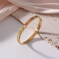 6mm gold titanium steel bangle with colorful enamel floral pattern and side hinge clasp - Abstract Art Color Blocks (J08)