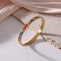 6mm gold-plated titanium steel bangle with colorful enamel vintage patterns - Four-Color Ethnic Enamel (J14)