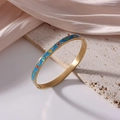 6mm gold-plated titanium steel bangle with sky blue enamel and tulip floral patterns - Sky Blue Tulip Floral (J16)