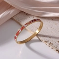 6mm gold titanium steel bangle featuring red and lilac enamel geometric patterns - Red Purple Abstract Geometric (J17)