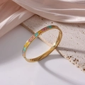 Bohemian gold-plated 6mm bangle featuring colorful pink and teal enamel floral patterns - Wave Abstract Floral (J20)