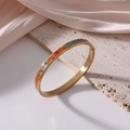 6mm gold-plated titanium steel bangle with colorful enamel abstract patterns - Painted Abstract Texture (J21)