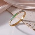 Elegant 6mm gold-plated titanium steel bangle with blue and green enamel geometric patterns - Blue/Green Geometric Pattern (J22)