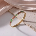 6mm gold-plated titanium steel bangle with colorful red green and purple enamel patterns - Vortex Abstract Dots (J29)