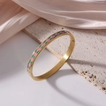 6mm gold-plated titanium steel bangle with pink and teal enamel geometric patterns - Rhombus Pink/Cyan Enamel (J30)