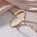 6mm gold-plated titanium steel bangle with colorful enamel swirl and flower patterns - Spiral Abstract Art (J31)