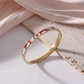 6mm gold titanium steel bangle with red, white, and blue enamel scroll pattern - Red/White/Blue Scroll (J32)