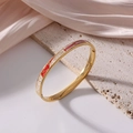 6mm 18K gold plated titanium steel bangle with vintage red and white enamel patterns - Retro Red/White Ruyi (J33)