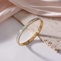 Elegant 6mm titanium gold bangle with sky blue and white enamel geometric patterns - Fresh Blue/White Geometric (J34)