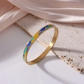 6mm gold-plated titanium steel bracelet with blue yellow and green enamel inserts - Contrast Geometric Enamel (J35)
