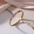 6mm 18K gold plated titanium steel bangle with colorful geometric enamel patterns - Geometric Mosaic Style (J37)