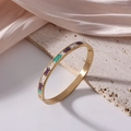 6mm gold-plated titanium steel bangle with colorful floral enamel and secure side clasp - White Purple Cyan Floral (J38)