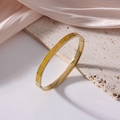 Elegant 18K gold plated 6mm titanium steel bangle with yellow enamel inlay detailing - Yellow Enamel Pattern (J41)