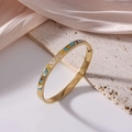 6mm gold-plated titanium steel bangle with colorful blue and yellow enamel wave patterns - Blue/White/Yellow Waves (J42)