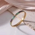 6mm titanium steel enamel bangle with 18K gold plating and vintage artistic oil drip pattern - Red/Blue/Green Painted (J43)