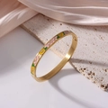 6mm gold-plated titanium steel bangle with colorful floral enamel patterns in pastel pink - Retro Scroll Floral (J45)