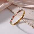 6mm gold-plated titanium steel bangle with colorful enamel ethnic geometric patterns - Ornate Ethnic Geometric (J47)