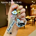 Detail of panda liquid quicksand keychain with sweet heart strap and size dimensions - Heart Lock Snow Panda