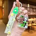 Panda liquid keychain with green oil and sunflower wrist strap in milk carton shape - [milk Carton] Translucent Green Bamboo Panda
