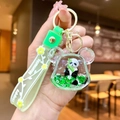 Green panda oil-filled liquid keychain with glitter sand and Happy Moments wrist strap - [violent Bear Head] Translucent Green Bamboo Panda