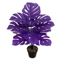 Close-up of artificial purple monstera deliciosa plant with realistic leaf textures - 12-Head Purple Monstera (Without Pot)