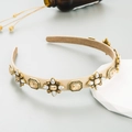 Diadema barroca de satén champán con piedras ámbar y perlas de estilo vintage elegante - Blanco Roto