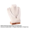Beige velvet bust necklace display stand with natural wood base in medium size - Square Model Medium Beige