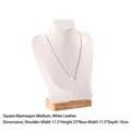 White faux leather necklace display bust with square wooden base in medium size - New Square Model H23cm White PU Leather