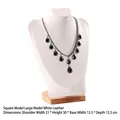 White leather portrait bust necklace display with wooden base large square model - New Square Model H30cm White PU Leather